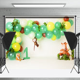 Lofaris Cute Animal Dolls Beige 1st Birthday Portrait Backdrop